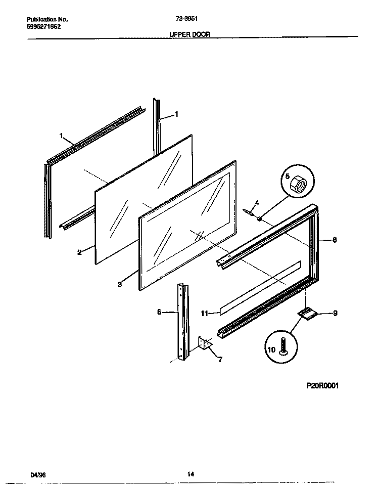 UPPER DOOR Diagram and Parts List for 73-3951-00-04  Tappan Range