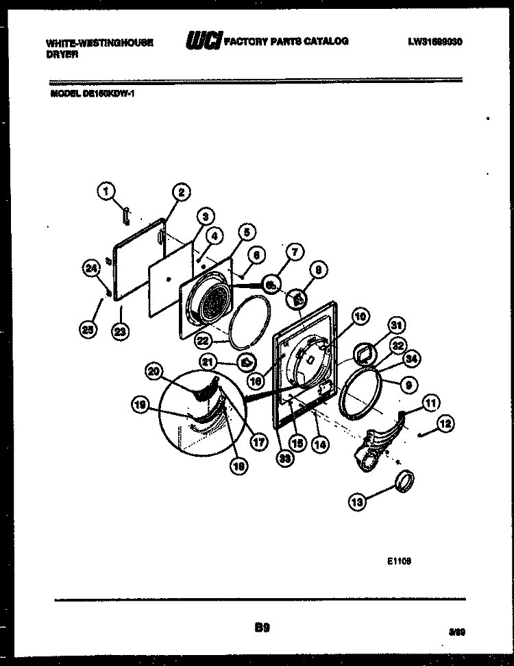 DOOR PARTS Diagram and Parts List for DE150KDD1  Frigidaire Dryer