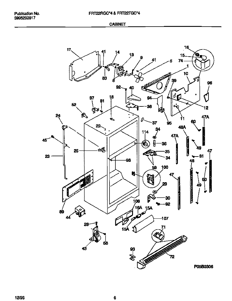CABINET Diagram and Parts List for FRT22RGCW4  Frigidaire Refrigerator