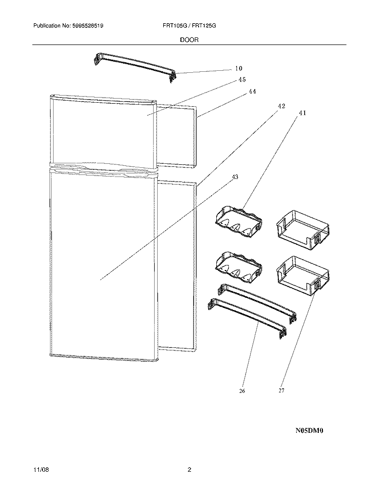 DOOR Diagram and Parts List for FRT105GW0  Frigidaire Refrigerator