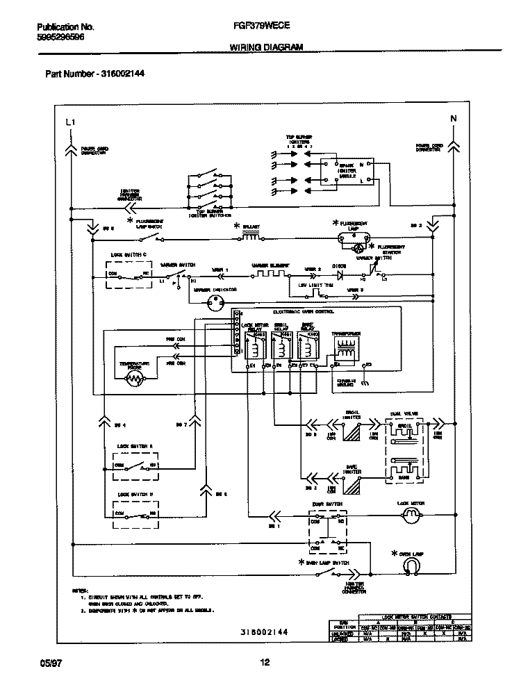 WIRING DIAGRAM Diagram and Parts List for FGF379WECE  Frigidaire Range