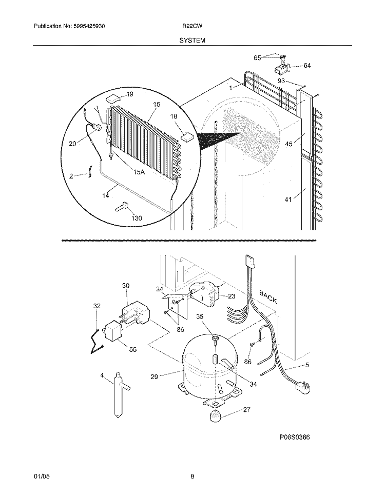 SYSTEM Diagram and Parts List for R22CW12  Frigidaire Refrigerator