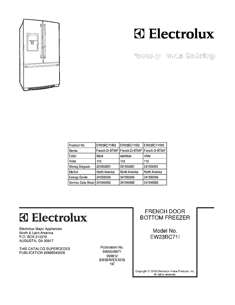 COVER Diagram and Parts List for EW23BC71IS0  Electrolux Refrigerator