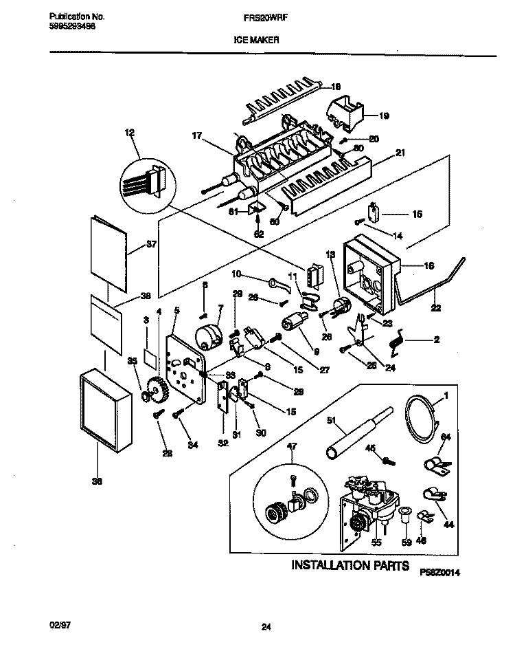 ICE MAKER Diagram and Parts List for FRS20WRFW0  Frigidaire Refrigerator