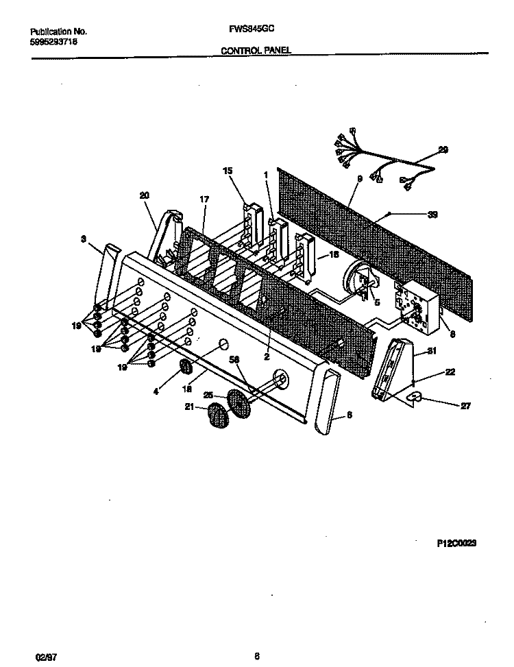 CONTROL PANEL Diagram and Parts List for FWS845GCS4  Frigidaire Washer
