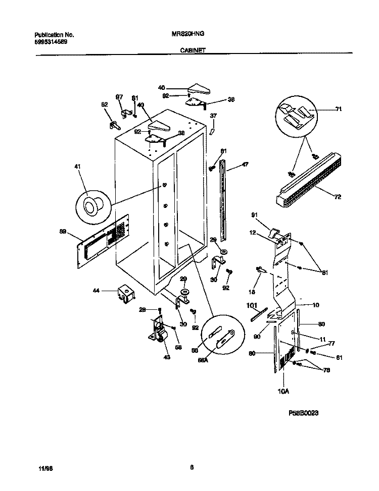 CABINET Diagram and Parts List for MRS20HNGD0  Frigidaire Refrigerator