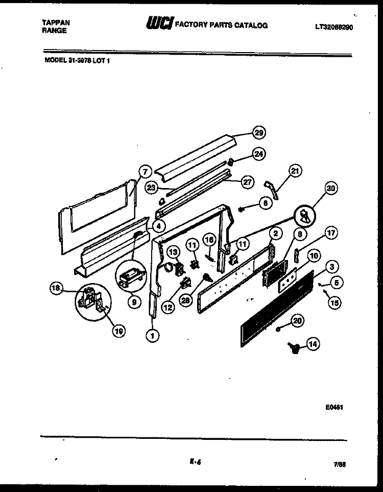 BACKGUARD Diagram and Parts List for 31-3978-00-01  Tappan Range