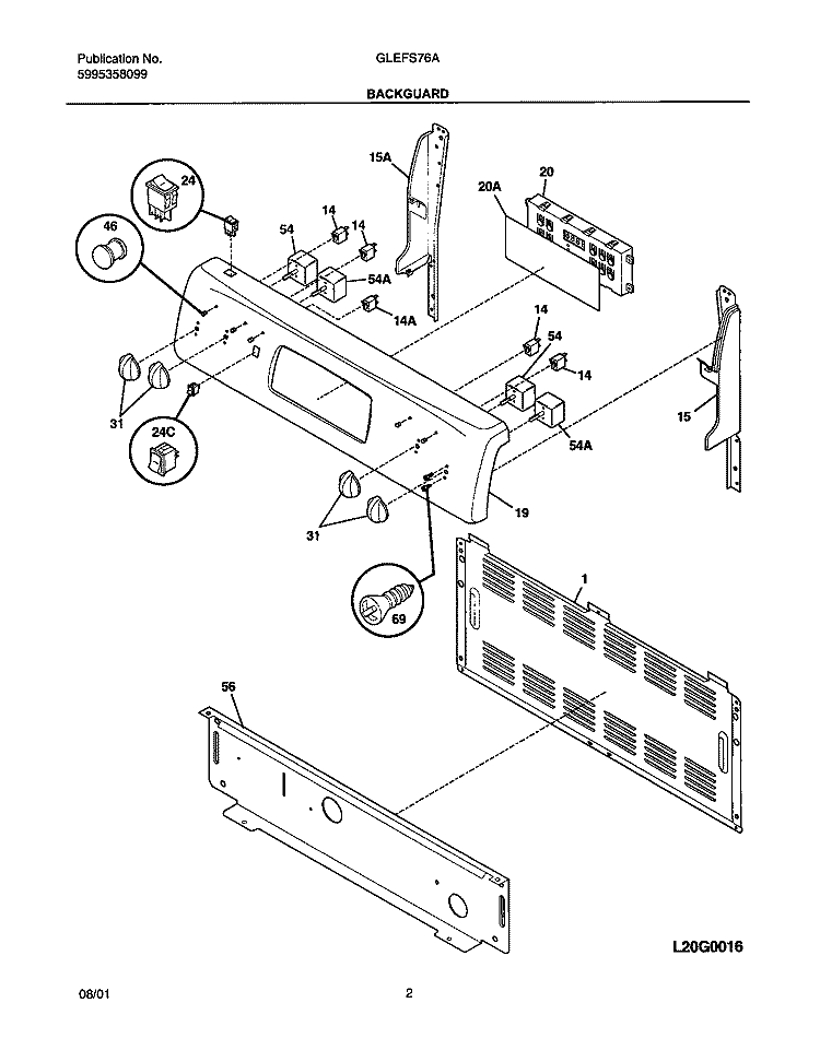 BACKGUARD Diagram and Parts List for GLEFS76AQC  Frigidaire Range