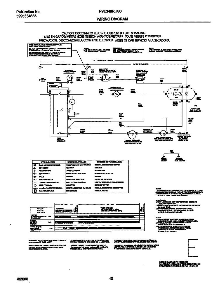 131924100 WIRING DIAGRAM Diagram and Parts List for FSE346RHS0  Frigidaire Dryer