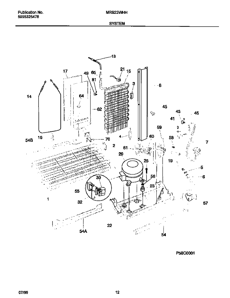 SYSTEM Diagram and Parts List for MRS22WHHW0  Frigidaire Refrigerator
