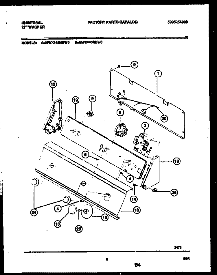 CONSOLE AND CONTROL PARTS Diagram and Parts List for MWX445RBW0  Tappan Washer