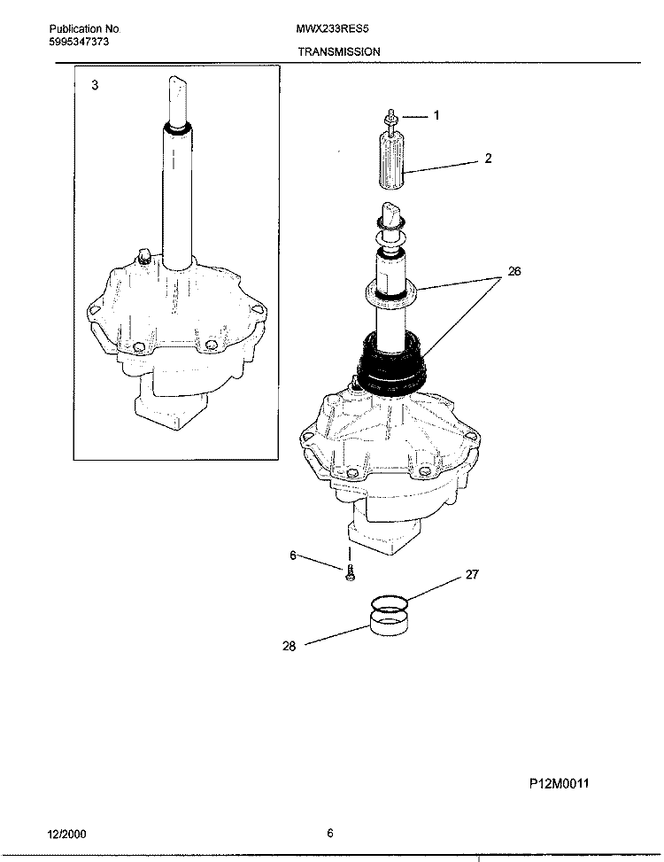 TRANSMISSION Diagram and Parts List for MWX233RES5  Frigidaire Washer