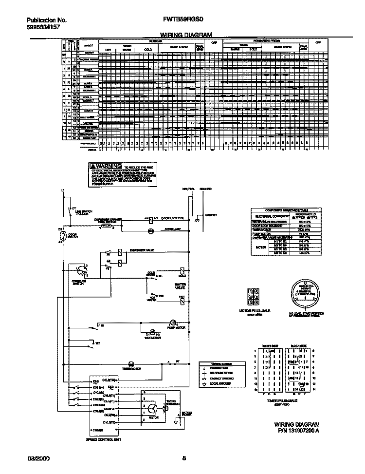 131907200 WIRING DIAGRAM Diagram and Parts List for FWTB59RGS0  Frigidaire Washer