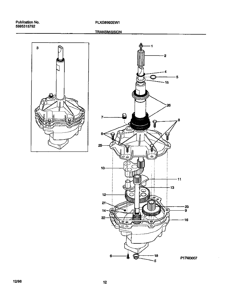 TRANSMISSION Diagram and Parts List for FLXG8960EW1  Frigidaire Washer Dryer Combo