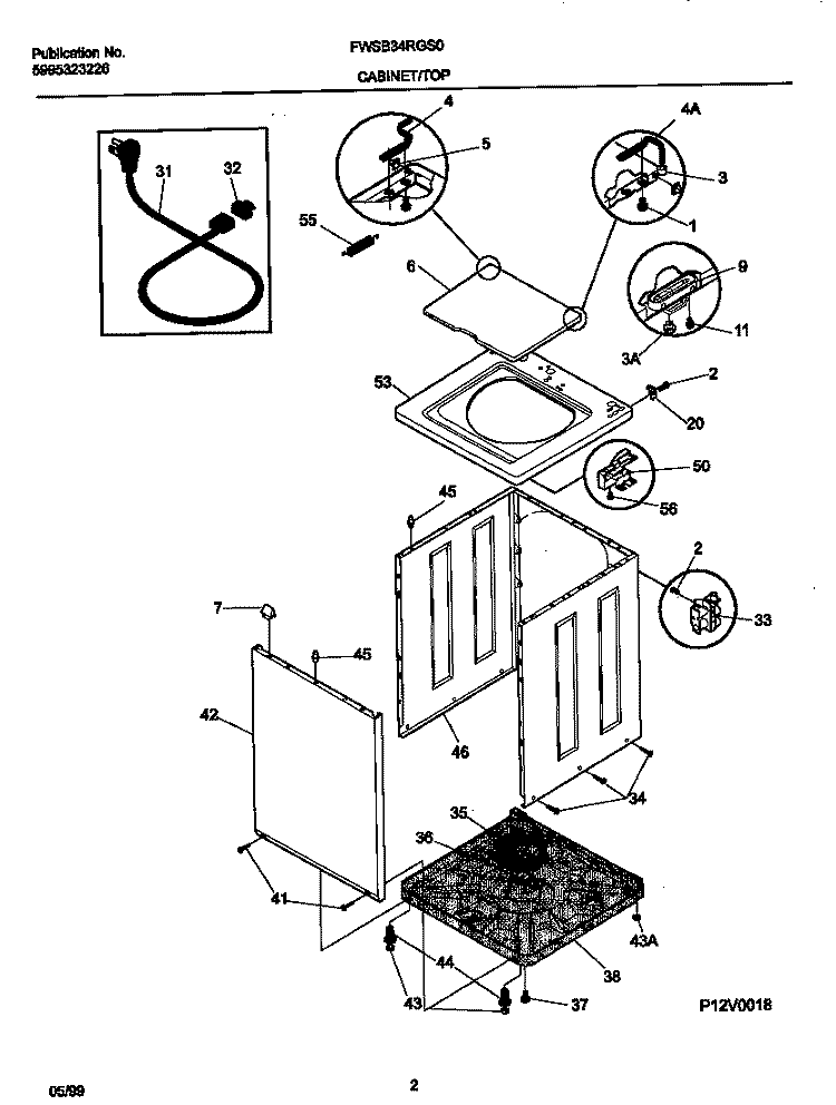 P12V0018 WSHR CAB, TOP Diagram and Parts List for FWSB34RGS0  Frigidaire Washer