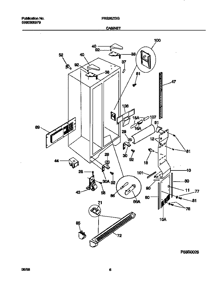 CABINET Diagram and Parts List for FRS26ZGGB4  Frigidaire Refrigerator