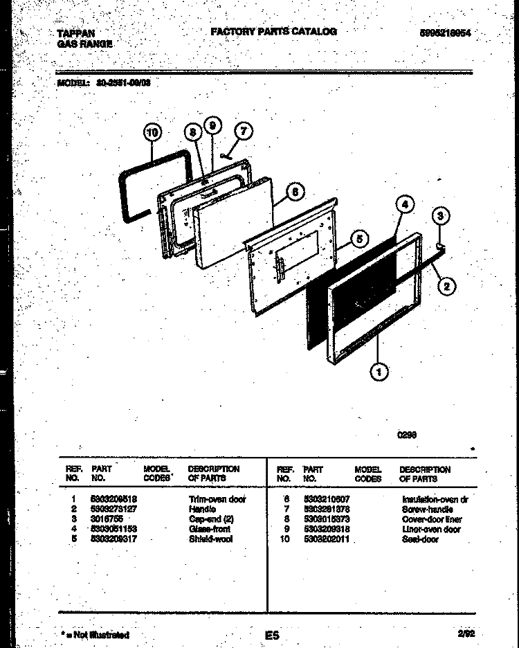 DOOR PARTS Diagram and Parts List for 30-2551-23-03  Tappan Range