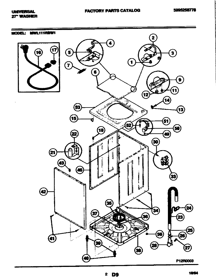 CABINET Diagram and Parts List for MWL111RBW1  Frigidaire Washer