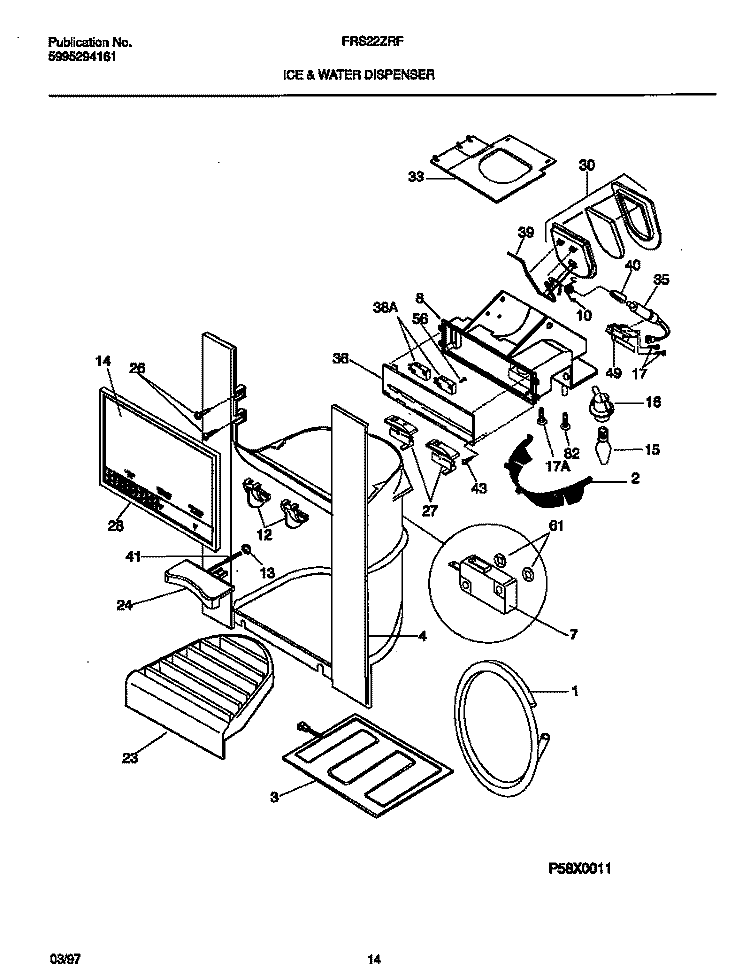ICE & WATER DISPENSER Diagram and Parts List for FRS22ZRFW1  Frigidaire Refrigerator