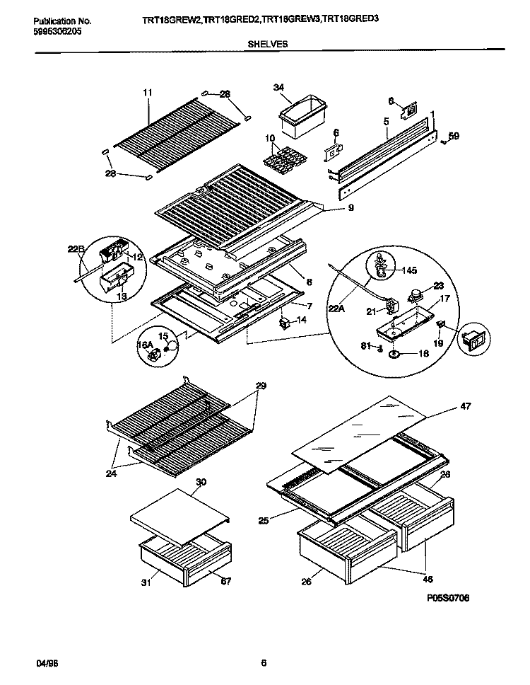 SHELVES / CONTROLS Diagram and Parts List for TRT18GREW3  Tappan Refrigerator