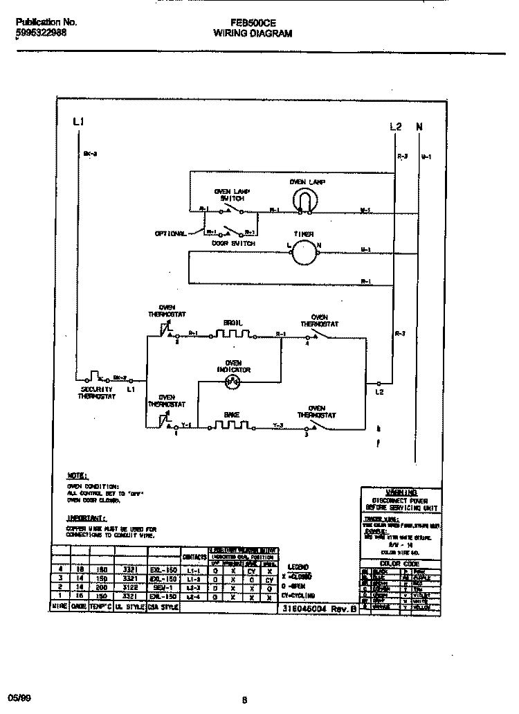 WIRING DIAGRAM Diagram and Parts List for FEB500CESI  Frigidaire Wall Oven