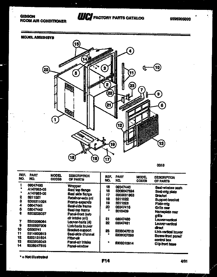 CABINET PARTS Diagram and Parts List for AS08B4SYB  Gibson Air Conditioner