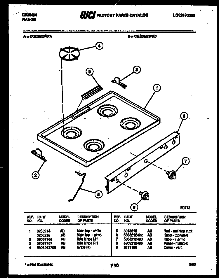 COOKTOP PARTS Diagram and Parts List for CGC3M2WXB  Gibson Range
