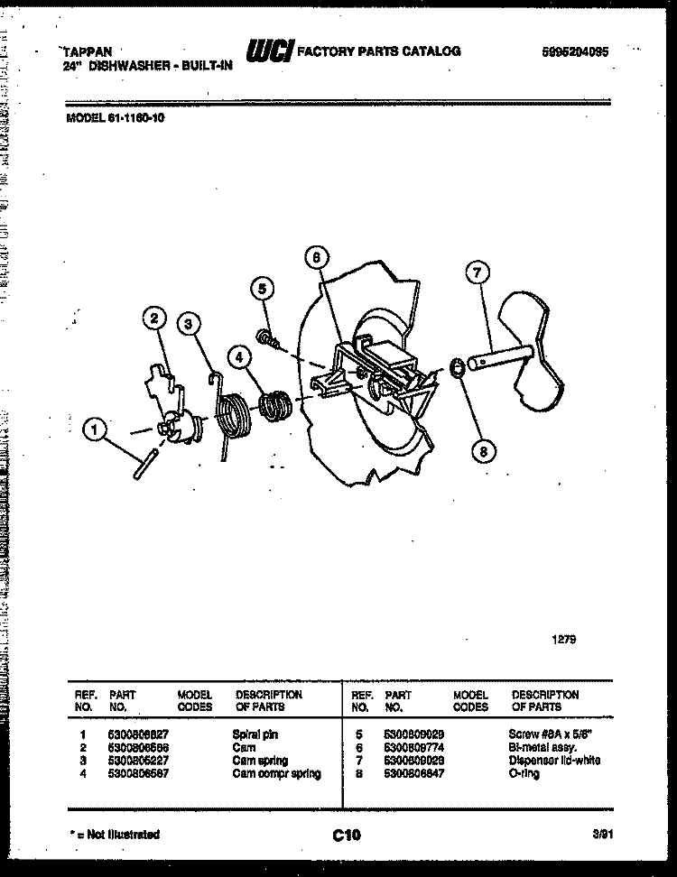 CAM Diagram and Parts List for 61-1160-23  Tappan Dishwasher