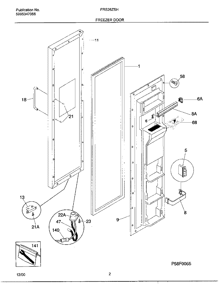 FREEZER DOOR Diagram and Parts List for FRS26ZSHB5  Frigidaire Refrigerator
