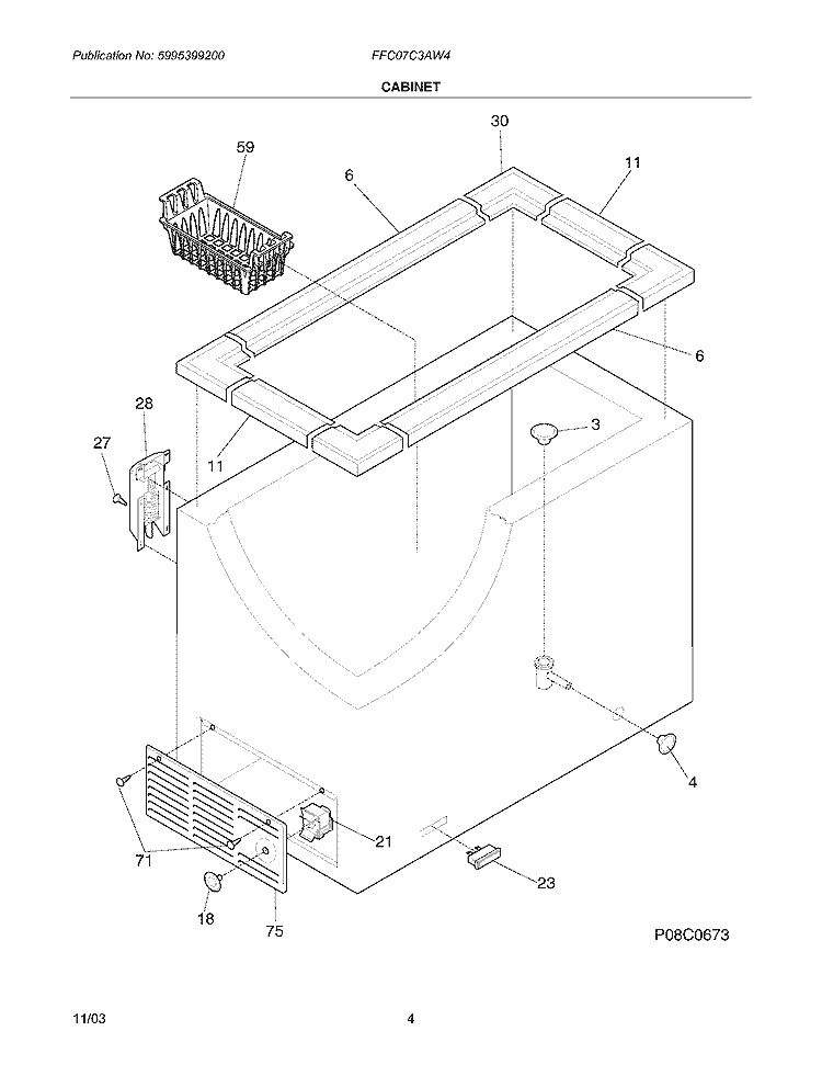 CABINET Diagram and Parts List for FFC07C3AW4  Frigidaire Freezer
