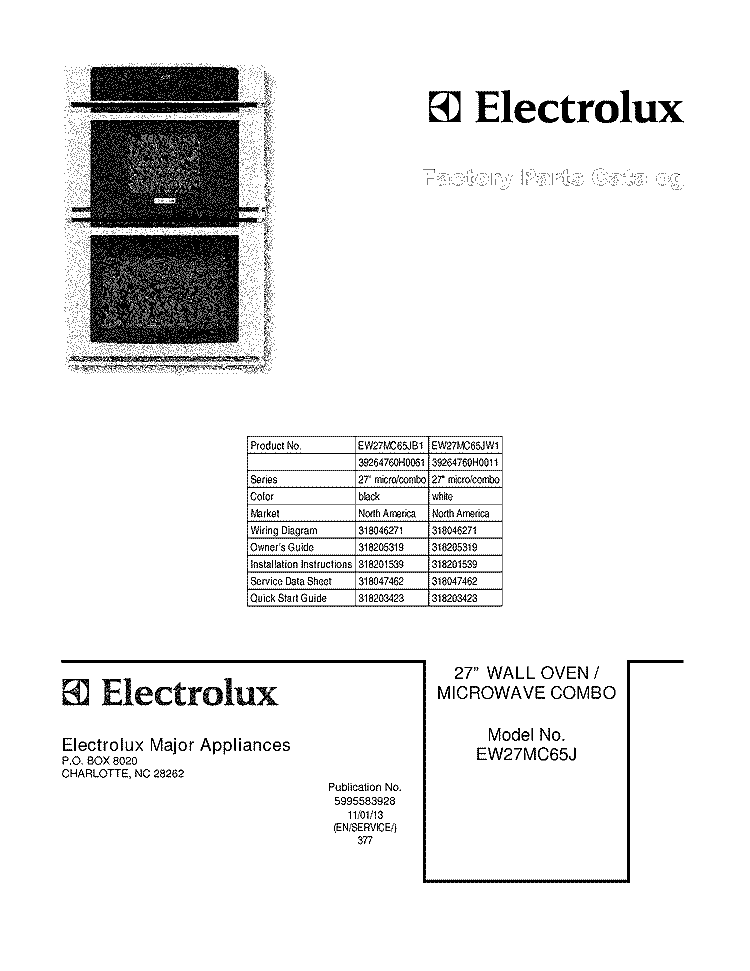 COVER Diagram and Parts List for EW27MC65JB1  Electrolux Microwave Oven Combo