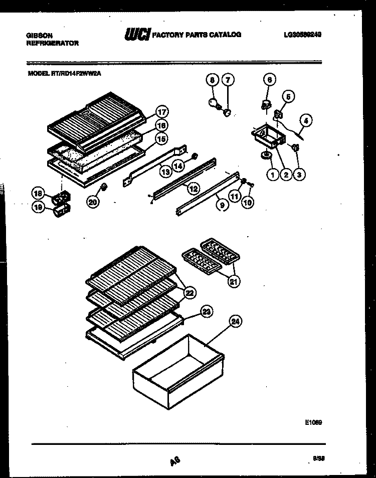SHELVES AND SUPPORTS Diagram and Parts List for RD14F2WW2A  Gibson Refrigerator