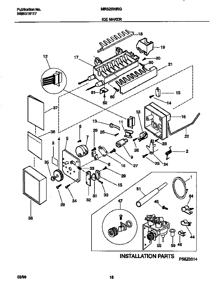 ICE MAKER Diagram and Parts List for MRS20WRGD2  Frigidaire Refrigerator