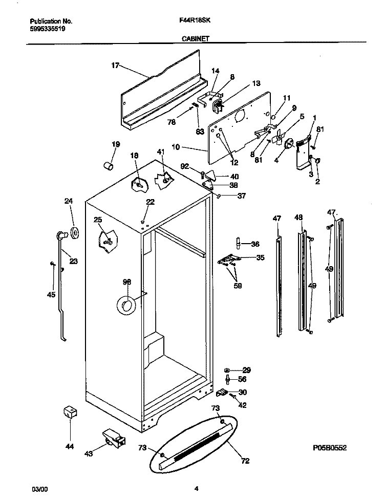 CABINET Diagram and Parts List for F44R18SKW0  Frigidaire Refrigerator