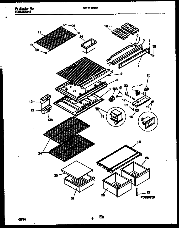 SHELVES AND SUPPORTS Diagram and Parts List for MRT17DRBD0  Frigidaire Refrigerator