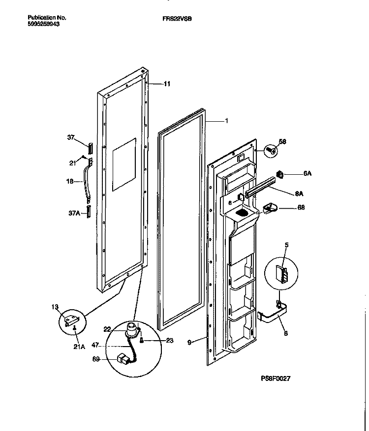 FREEZER DOOR SECTION Diagram and Parts List for FRS22VSBD0  Frigidaire Refrigerator