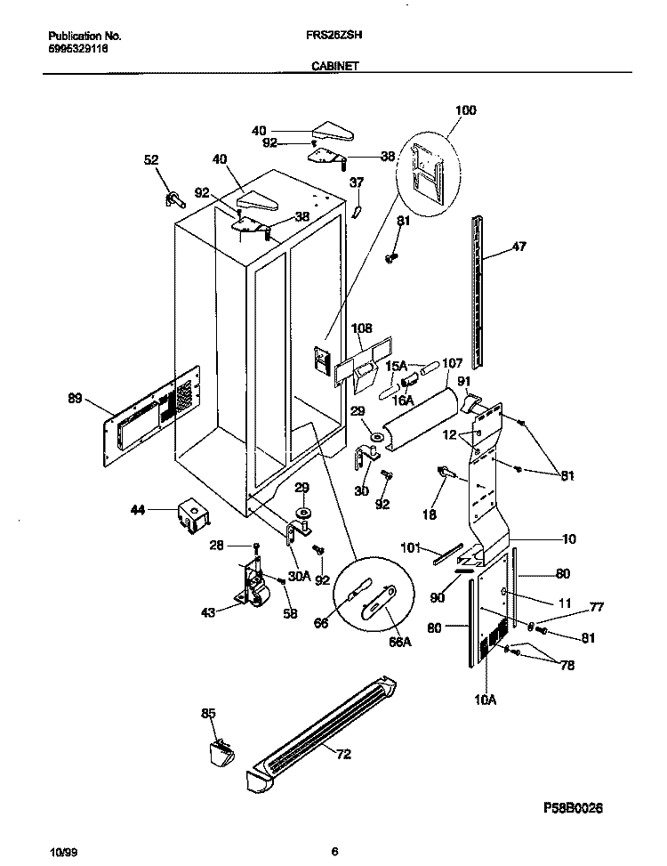 CABINET Diagram and Parts List for FRS26ZSHB2  Frigidaire Refrigerator
