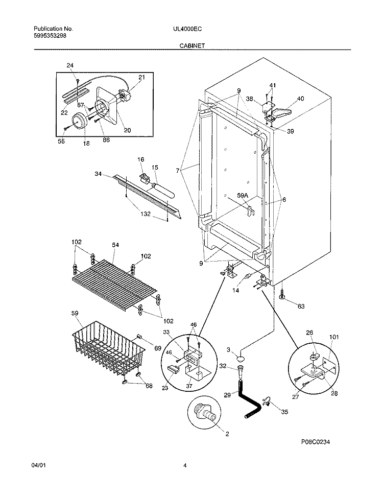 CABINET Diagram and Parts List for UL4000ECW5  Electrolux Freezer