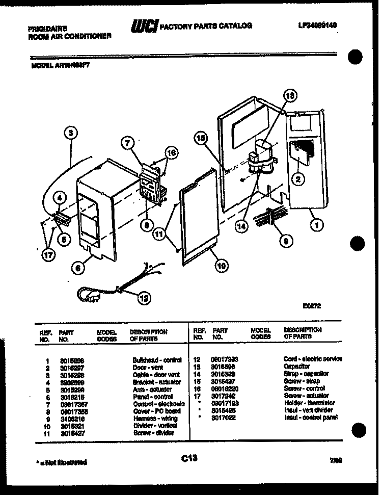 ELECTRICAL PARTS Diagram and Parts List for AR18NS8F7  Frigidaire Air Conditioner