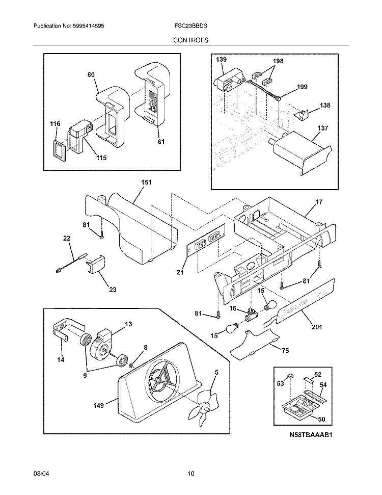 CONTROLS Diagram and Parts List for FSC23BBDSB0  Frigidaire Refrigerator
