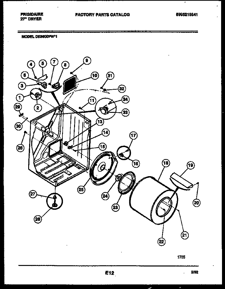CABINET AND COMPONENT PARTS Diagram and Parts List for DE8600PW1  Frigidaire Dryer