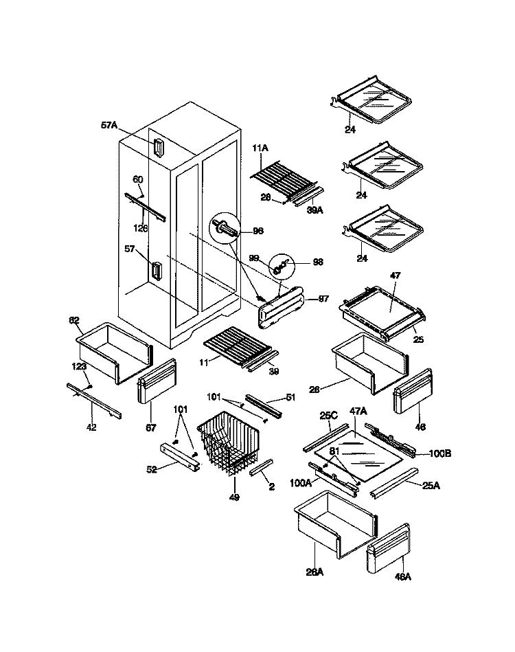 SHELVES Diagram and Parts List for F45WR22CD1  Frigidaire Refrigerator