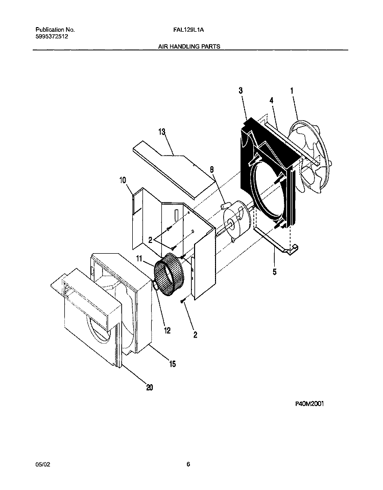 AIR HANDLING PARTS Diagram and Parts List for FAL129L1A2  Frigidaire Air Conditioner