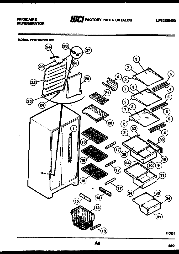 SHELVES AND SUPPORTS Diagram and Parts List for FPCE24VWLF0  Frigidaire Refrigerator