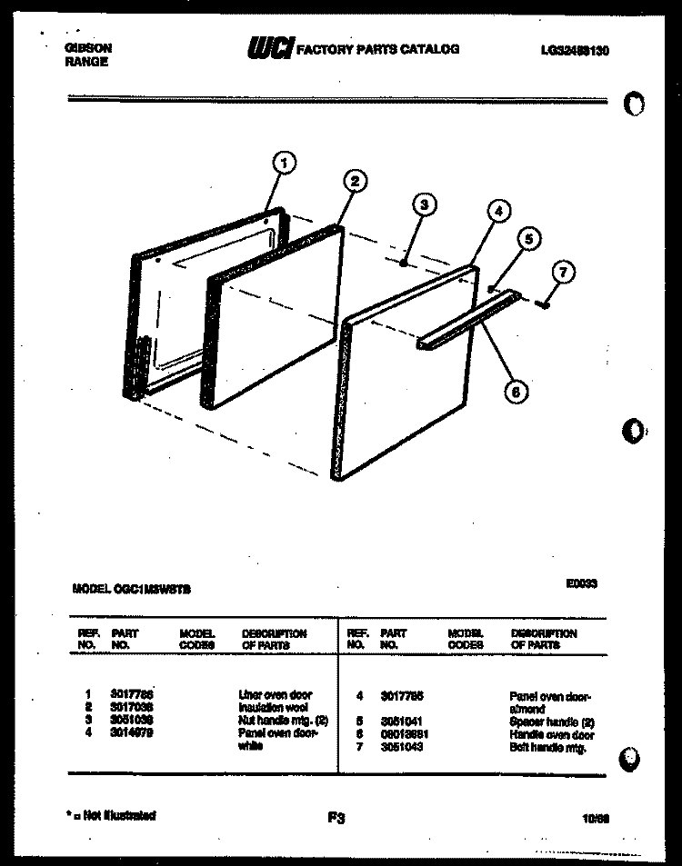 DOOR PARTS Diagram and Parts List for CGC1M3WSTB  Gibson Range