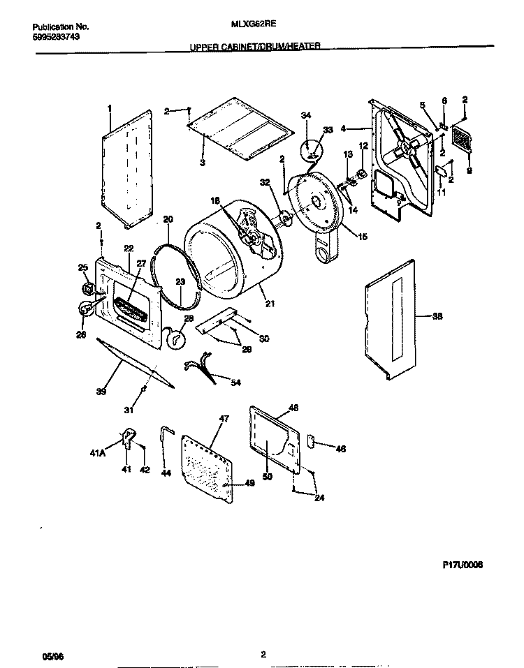 UPPER CABINET / DRUM / HEATER Diagram and Parts List for MLXG62REW0  Frigidaire Washer Dryer Combo