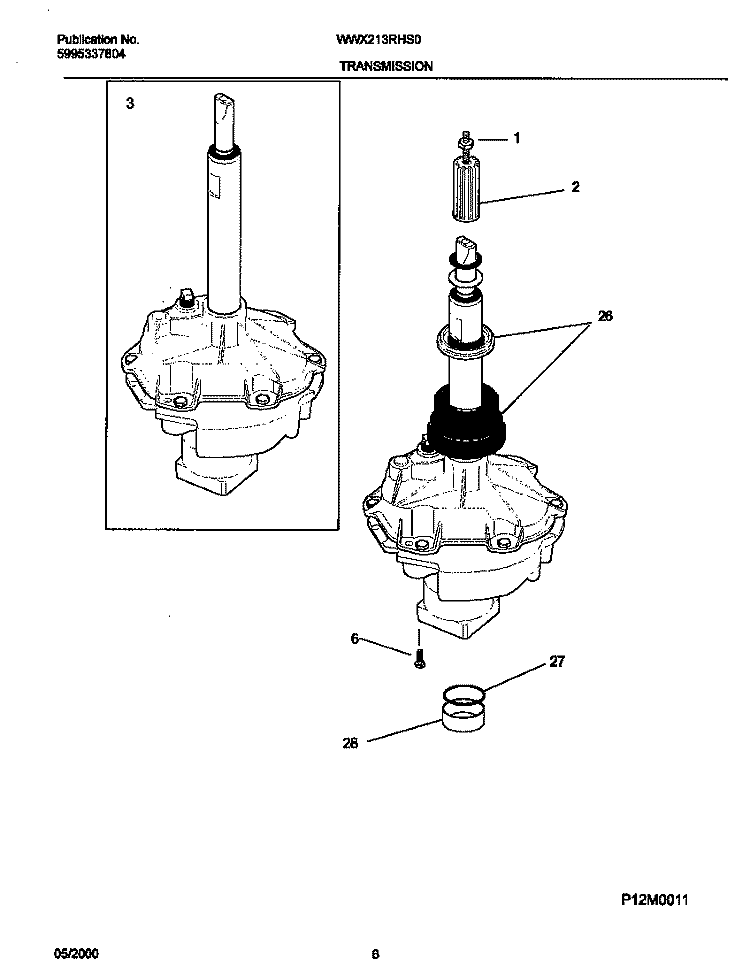 TRANSMISSION Diagram and Parts List for WWX213RHS0  Frigidaire Washer