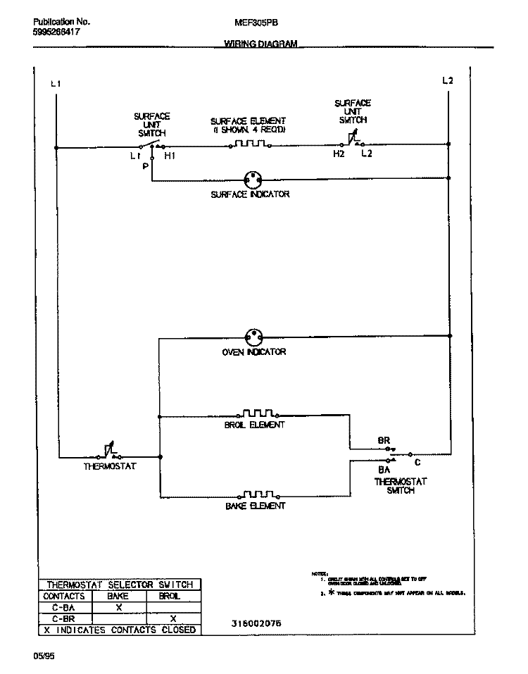 WIRING DIAGRAM Diagram and Parts List for MEF305PBDA  Kelvinator Range