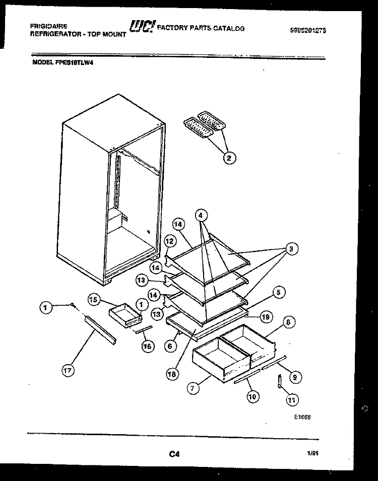 SHELVES AND SUPPORTS Diagram and Parts List for FPES18TLL4  Frigidaire Refrigerator