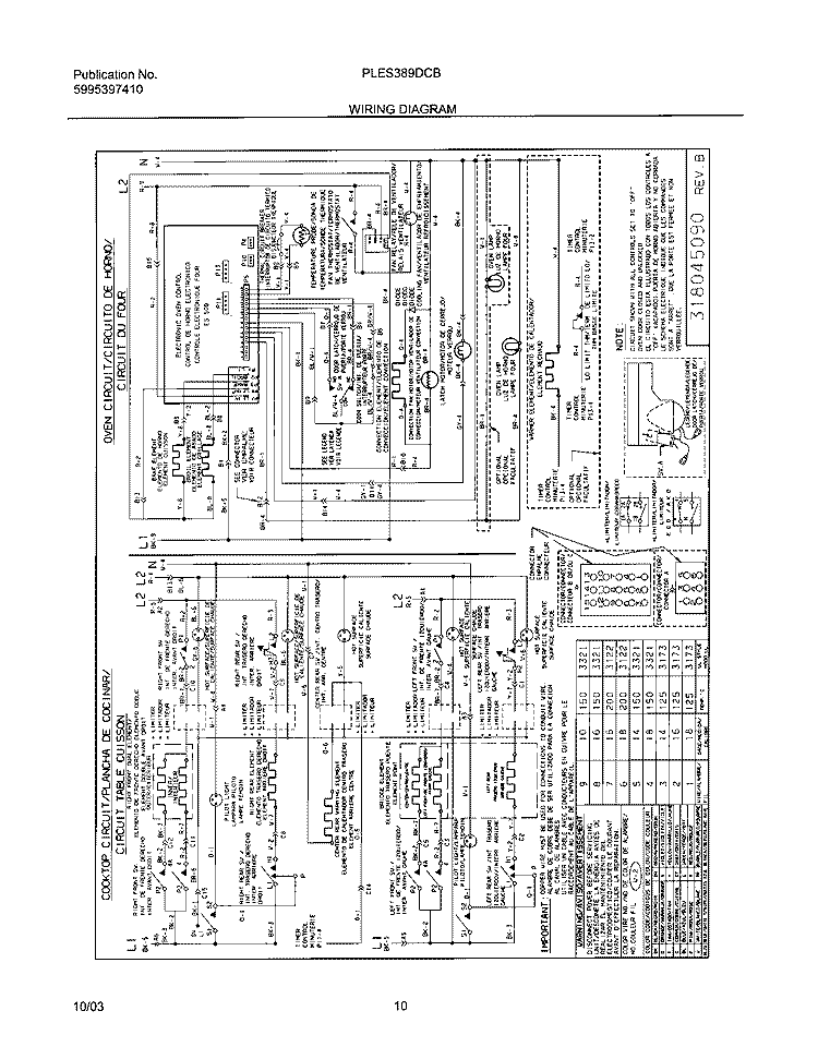 WIRING DIAGRAM Diagram and Parts List for PLES389DCB  Frigidaire Range